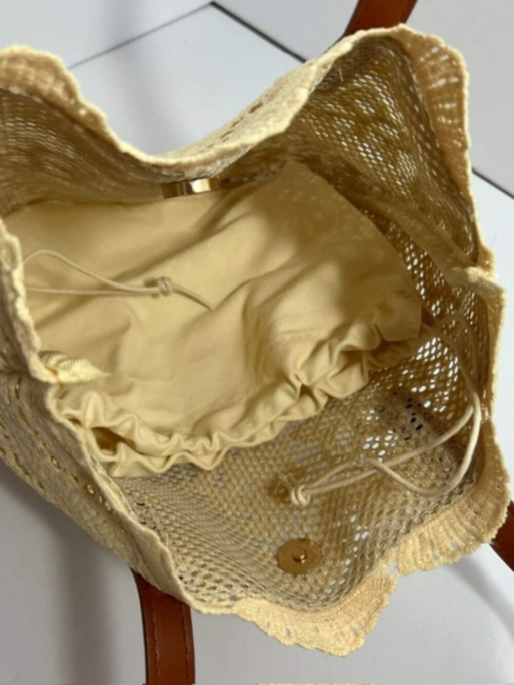 Lacey Tote Bag Lightweight Shoulder Tote Bag Floral Lace Cream Tan Vinyl Straps - Picture 5 of 5